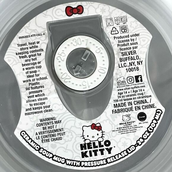 Sanrio Hello Kitty Red Ceramic Soup Mug with‎ Vented Lid 24 oz Cereal Bowl  NEW - Picture 6 of 6